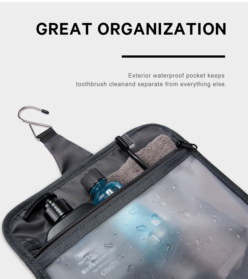 Bange 7529 new design waterproof men hanging travel toiletry bag Black