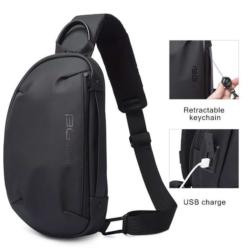 Bange Multifunctional Waterproof Sling with USB Charging chest anti theft bag BG 7306 Black