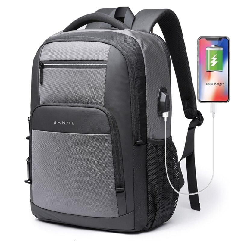 Bange 15.6 inch Laptop Backpack Large Capacity School Bag USB Charging Port Water Resistant - Grey