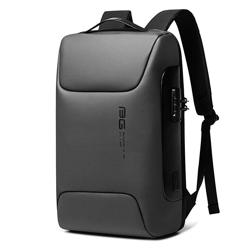 BANGE 7216 Waterproof Unisex Travel Laptop Backpack with USB Charging Black 15.6 inch Grey