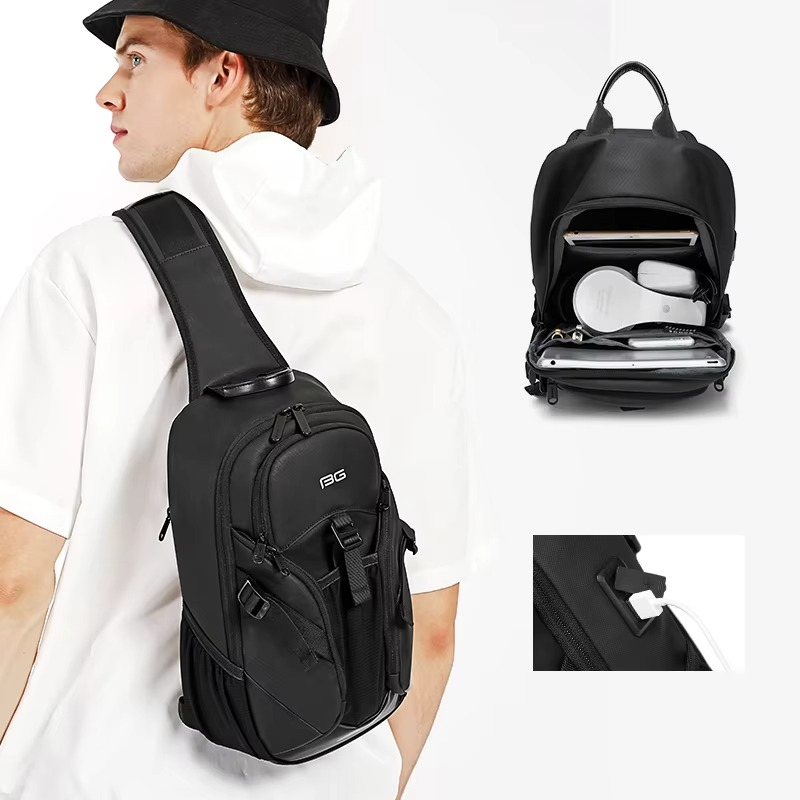 Bange High Quality Multifunctional Crossbody Men Shoulder Waterproof Sling Bag Model BG 77120 Black