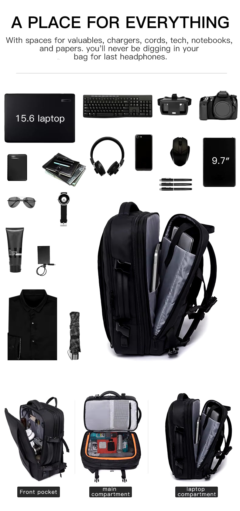Bange 1908 Plus expandable polyester men travel backpacks anti theft laptop waterproof