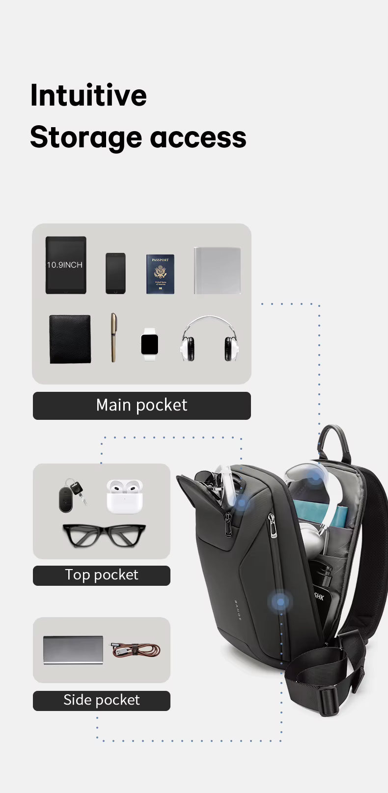 Bange Multifunctional Waterproof Sling Shoulder Men bag BG 8031 Grey