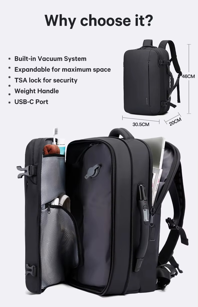 BANGE Hot Sell New Arrival Wholesale USB TSA Lock Weight Handle Waterproof Men Vacuum Compression Laptop Backpack 1909-8