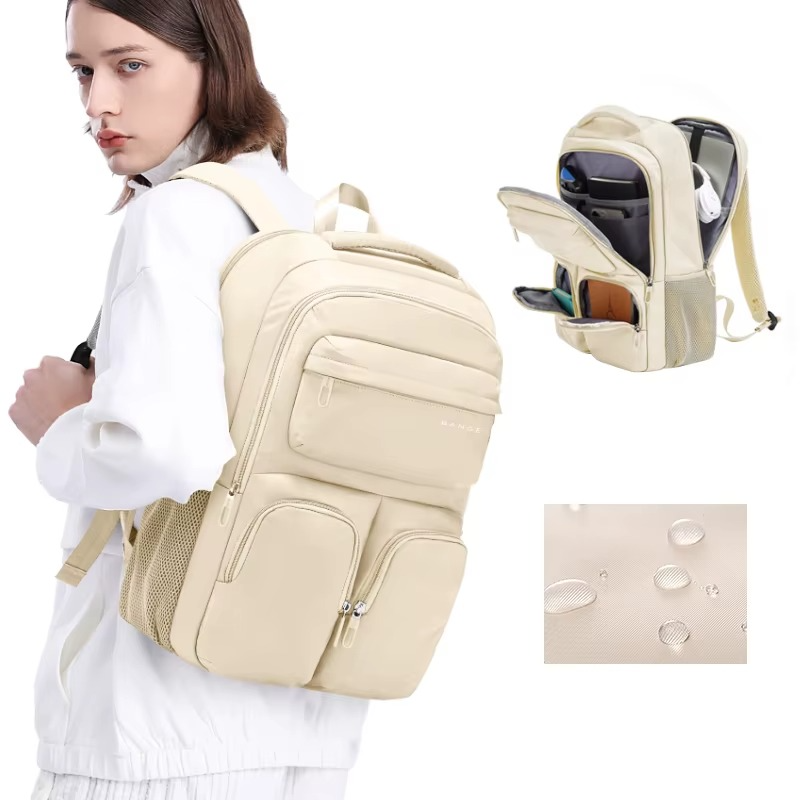 Bange 1807 polyester unisex travel backpacks laptop waterproof Beige