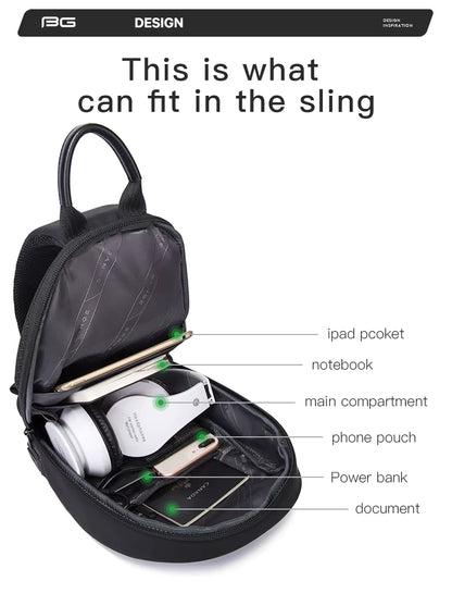 Bange Multifunctional Waterproof Sling with USB Charging chest anti theft bag BG 7306 Black