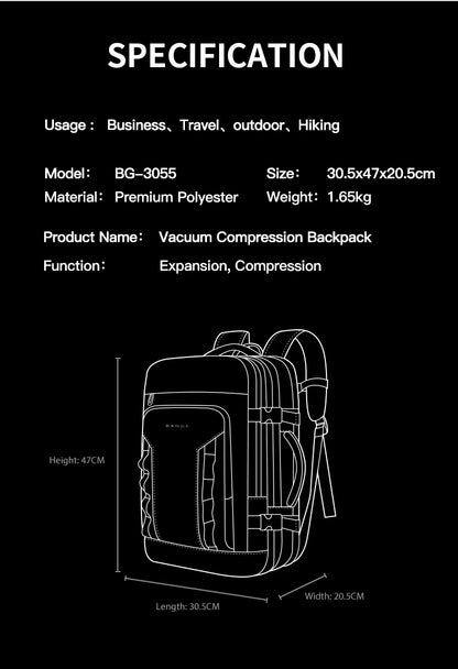 Bange New Design Multifunction Business Expandable Travel Men Waterproof Laptop Backpack 3088 Black