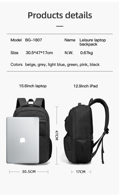 Bange 1807 polyester unisex travel backpacks laptop waterproof Black