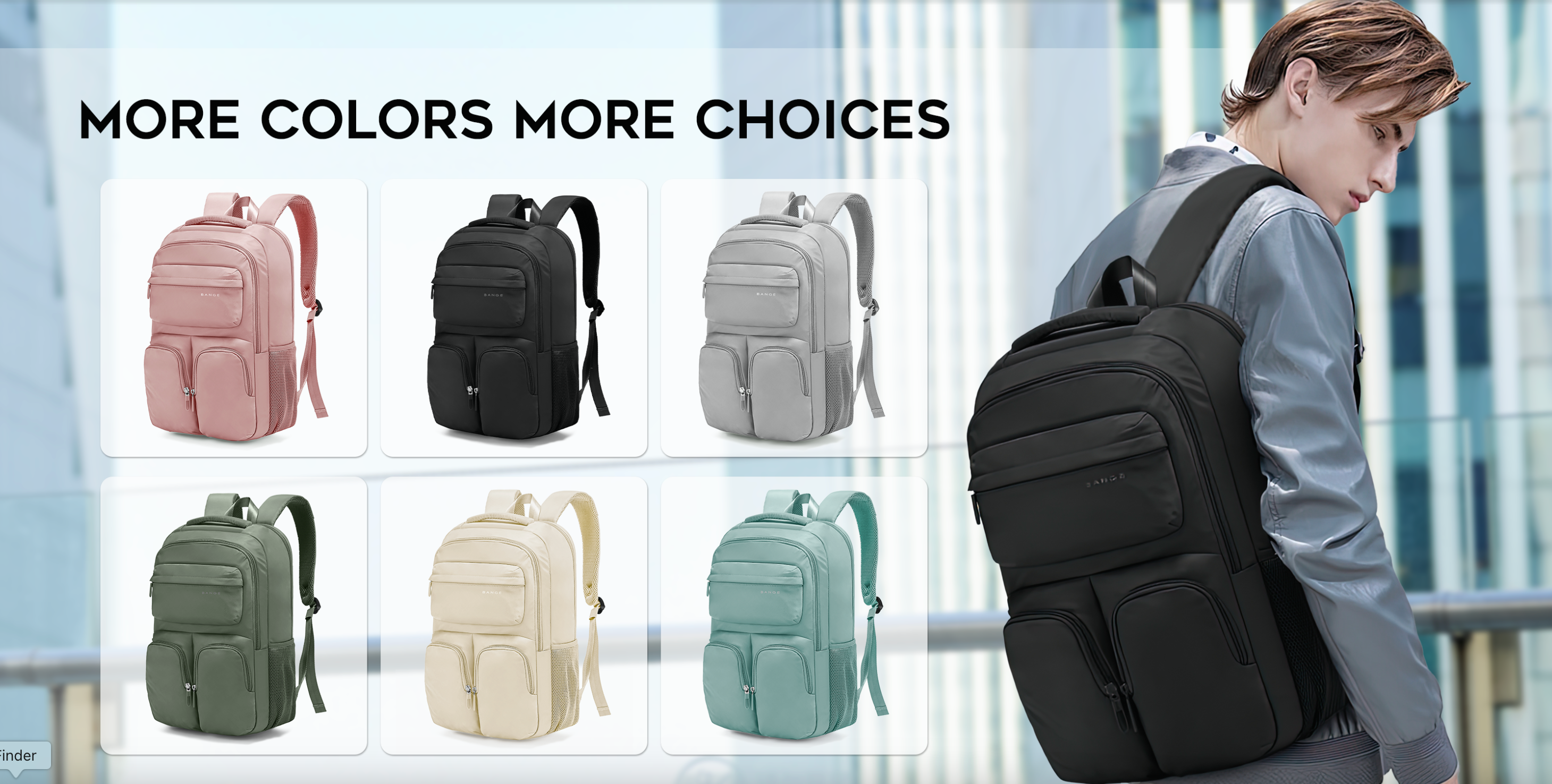 Bange 1807 polyester unisex travel backpacks laptop waterproof Grey