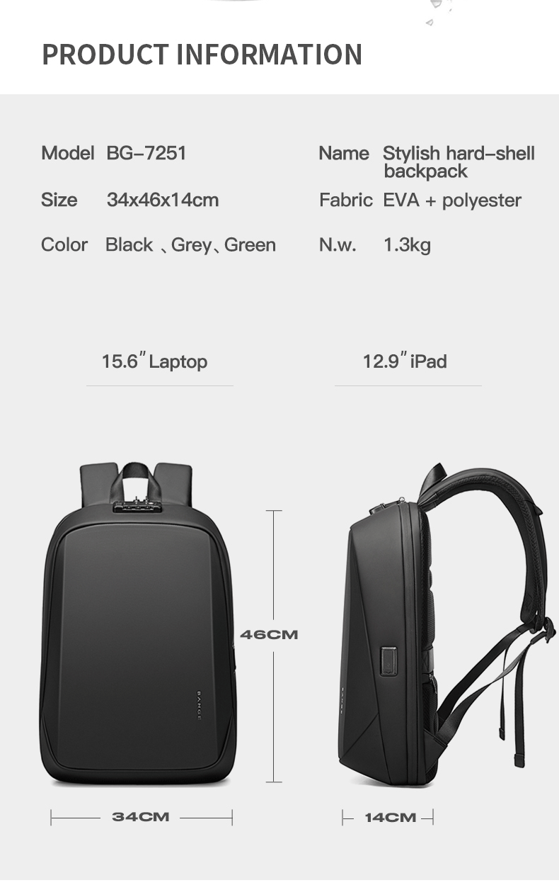 BANGE 7251 Business Men premium quality Fashion 15.6 in Laptop Backpack Unisex Black