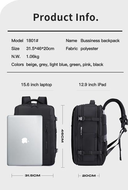 Bange 1801 polyester unisex travel backpacks laptop waterproof Black