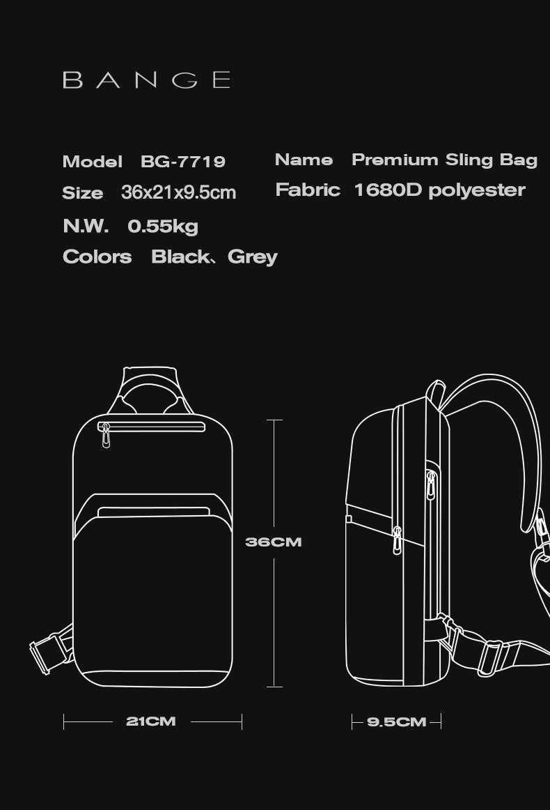 Bange Multifunctional Waterproof Sling Shoulder Men bag BG 7719 Black