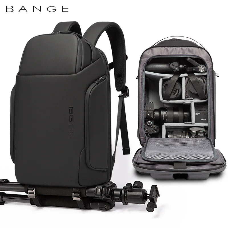 Bange Camera Backpack Men Photographer Laptop 15.6in Waterproof USB Travel Multifunction Black