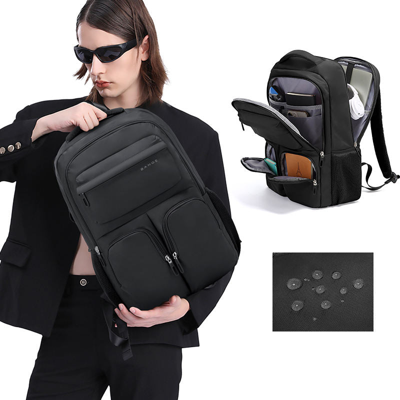 Bange 1807 polyester unisex travel backpacks laptop waterproof Black
