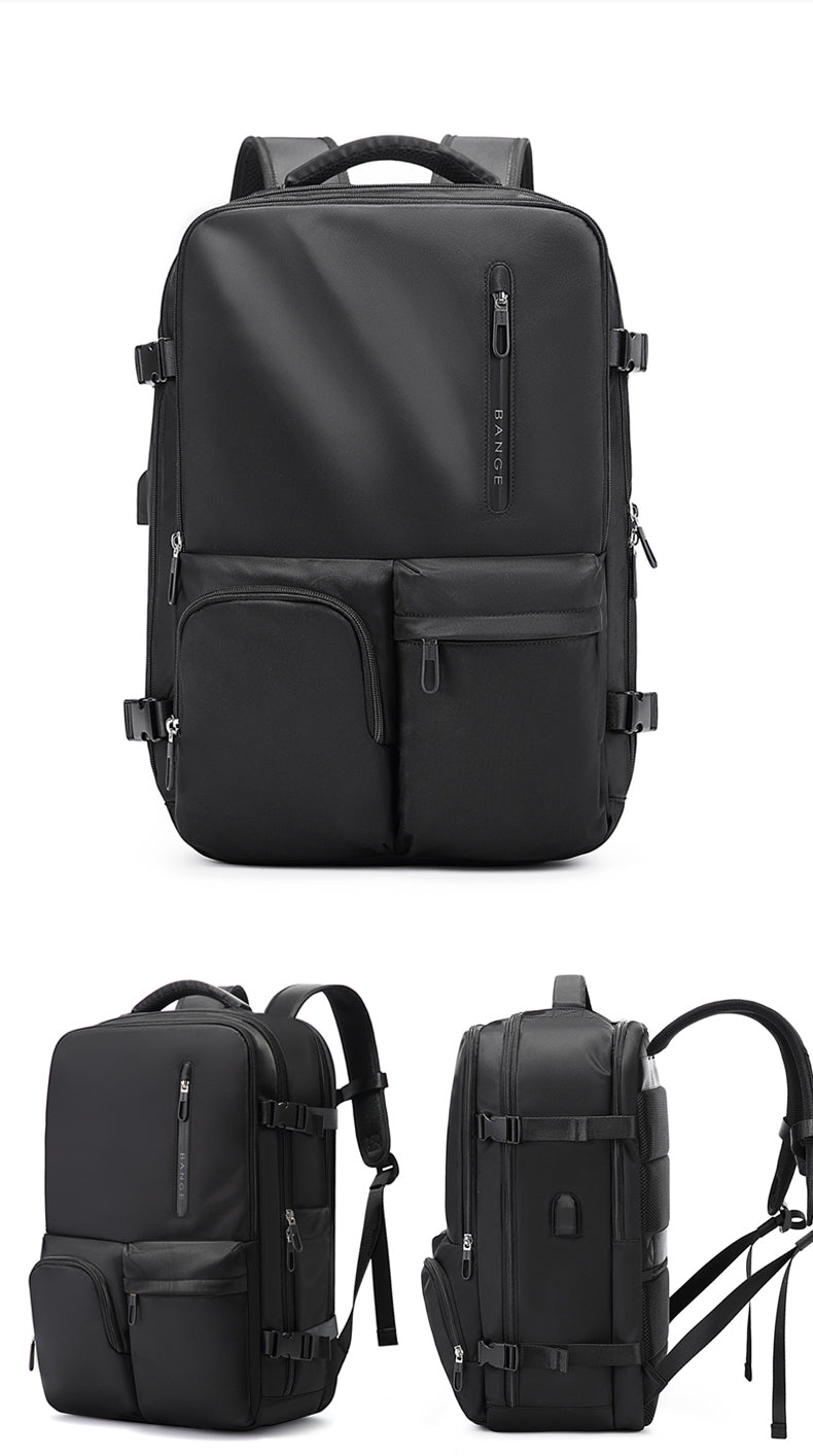 Bange 1800 polyester unisex travel backpacks laptop waterproof Black