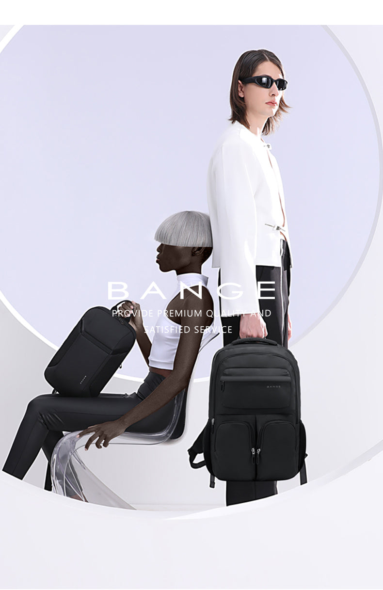 Bange 1807 polyester unisex travel backpacks laptop waterproof Black