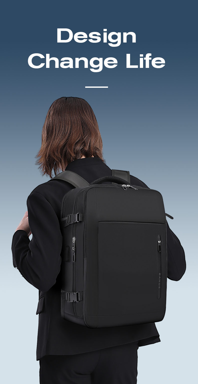 Bange 1801 polyester unisex travel backpacks laptop waterproof Black