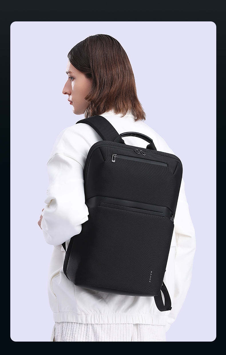 BANGE 7715 Black Waterproof Unisex Travel Laptop Backpack with USB Charging 15.6 inch