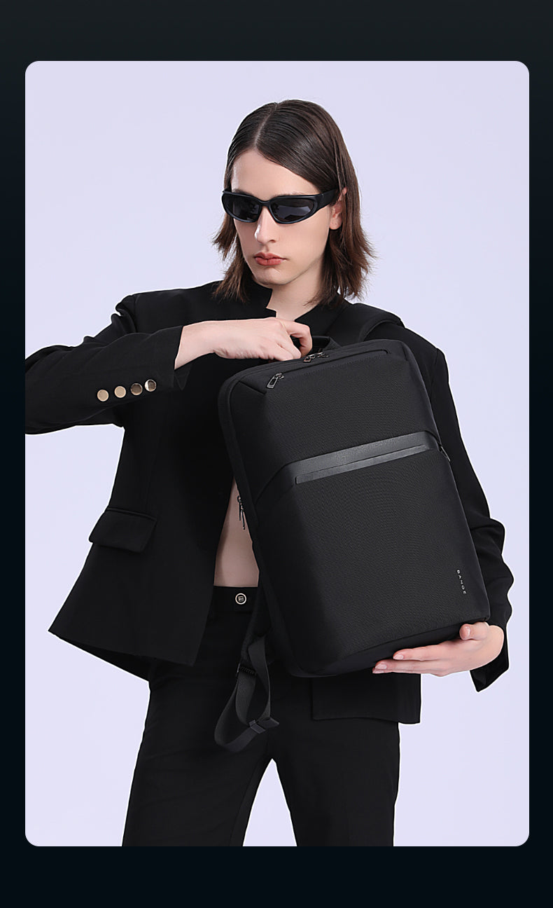 BANGE 7715 Black Waterproof Unisex Travel Laptop Backpack with USB Charging 15.6 inch